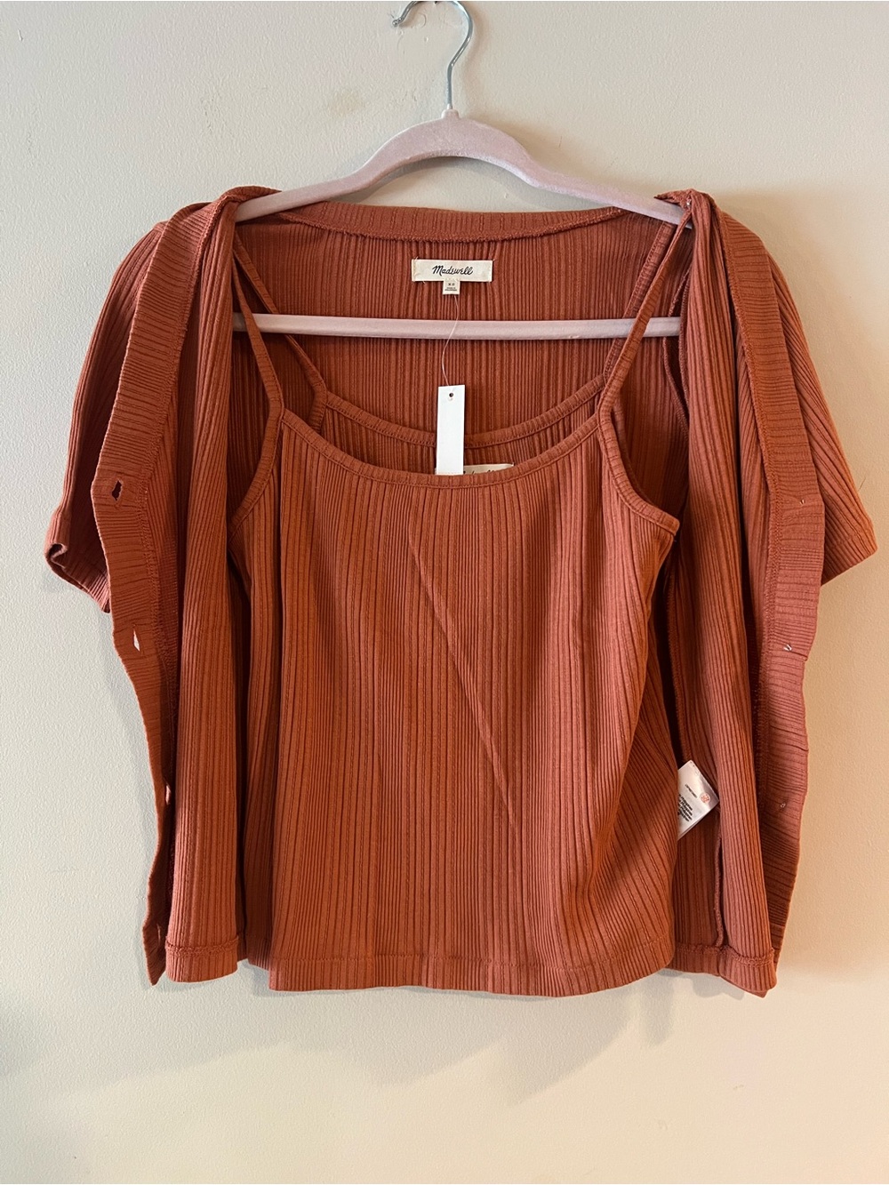 Madewell Ribbed Button-Front Top in Rust - Picture 2 of 4
